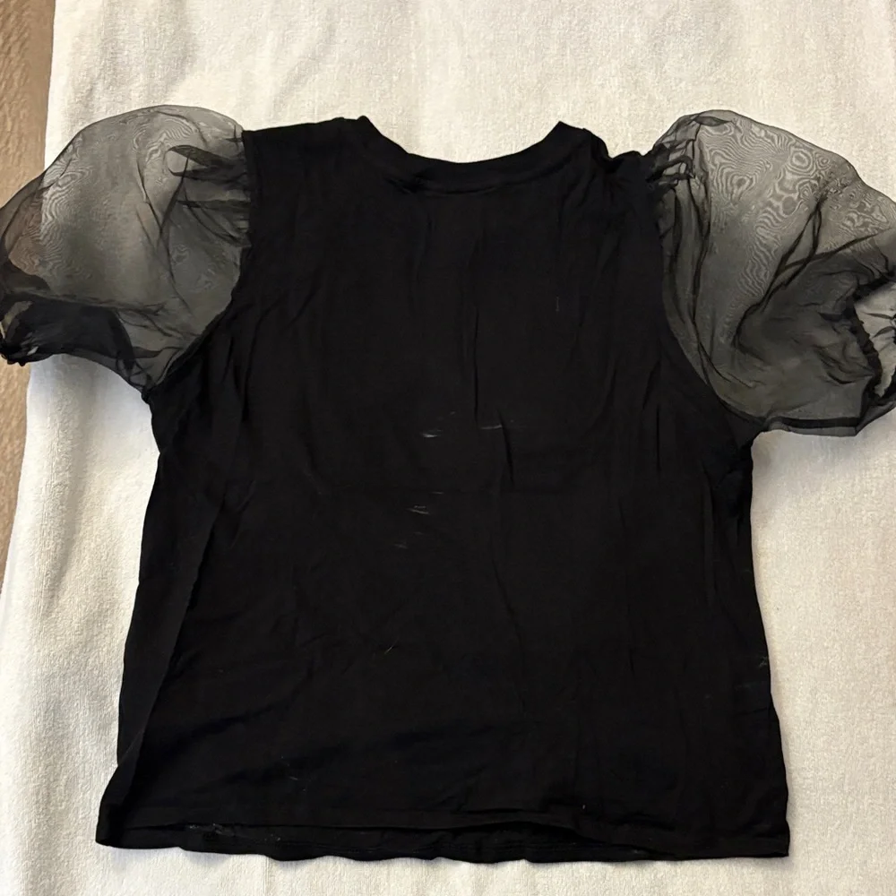 Forever 21 Black Tee with Sheer Sleeves and Art Print - Picture 6 of 6